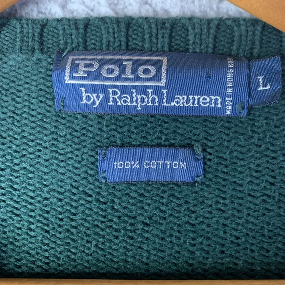 Polo Ralph Lauren Knit Sweater Green Pony Embroidery 90s Large